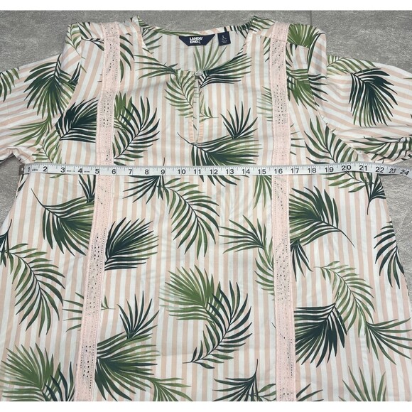 Lands End Sz L 14-16 Pink & White Striped Palms Tunic Mature Tropical Beach Cool - Picture 2 of 9